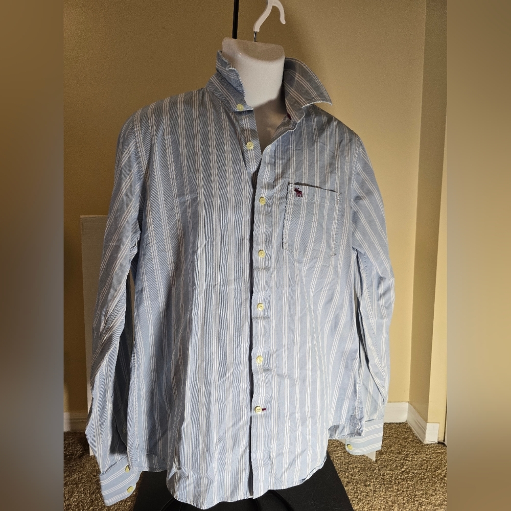Abercrombie & Fitch Mens Blue Striped Muscle Long Sleeve Shirt 100% Cotton XL
